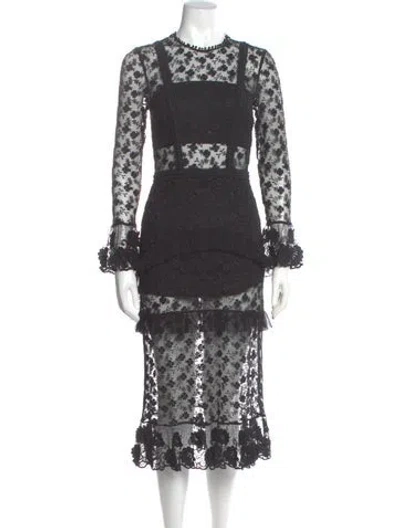 Pre-owned Alexis Lace Midi Length Dress In Black