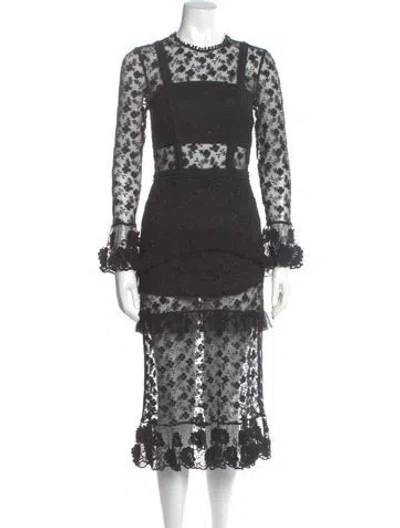 Pre-owned Alexis Lace Midi Length Dress In Black