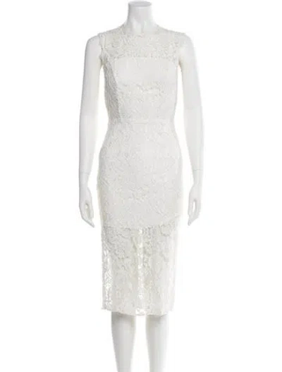 Pre-owned Alexis Lace Midi Length Dress In White