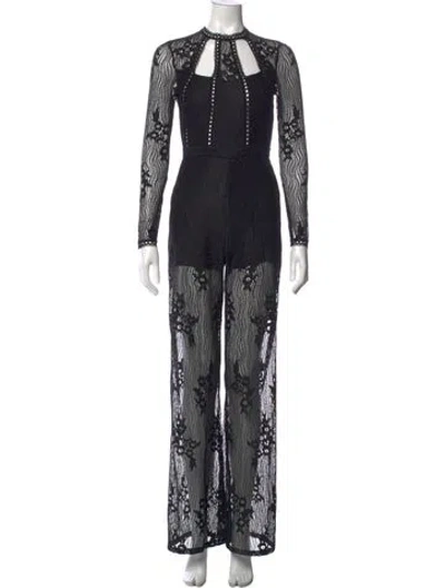 Pre-owned Alexis Lace Pattern Asymmetrical Jumpsuit In Black