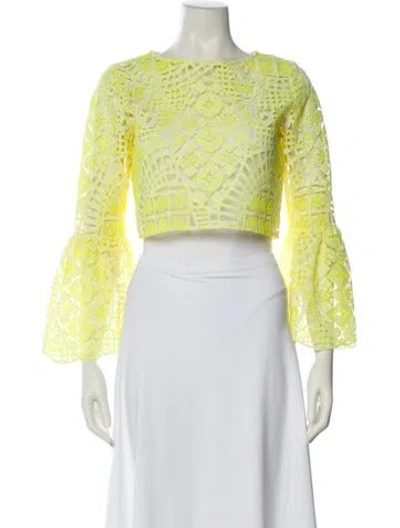 Pre-owned Alexis Lace Pattern Bateau Neckline Crop Top In Green