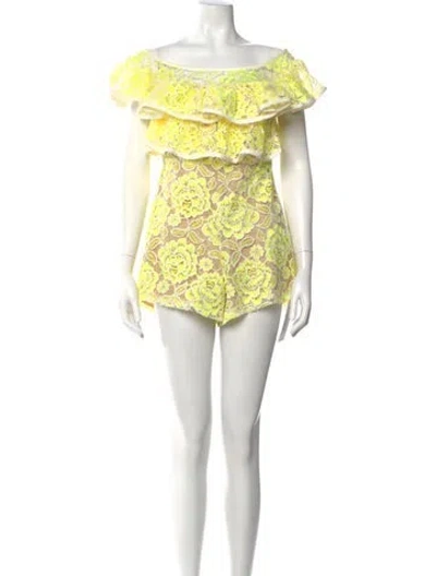 Pre-owned Alexis Lace Pattern Bateau Neckline Romper In Yellow