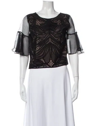 Pre-owned Alexis Lace Pattern Crew Neck Blouse In Black