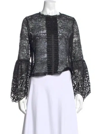 Pre-owned Alexis Lace Pattern Crew Neck Blouse In Black