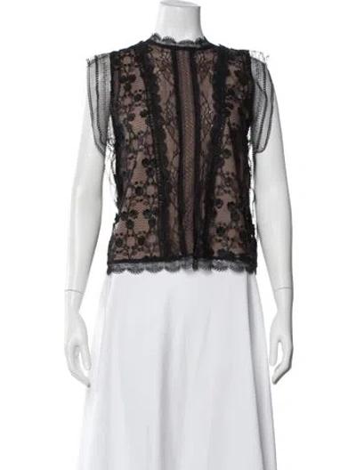Pre-owned Alexis Lace Pattern Crew Neck Blouse In Black