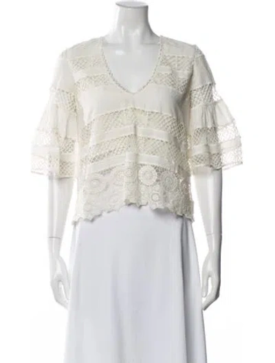 Pre-owned Alexis Lace Pattern Crew Neck Blouse In Blue