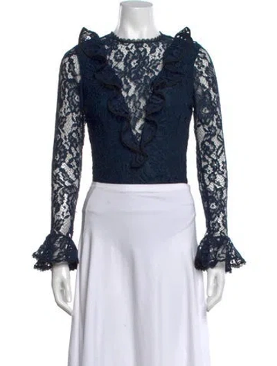 Pre-owned Alexis Lace Pattern Crew Neck Blouse In Blue