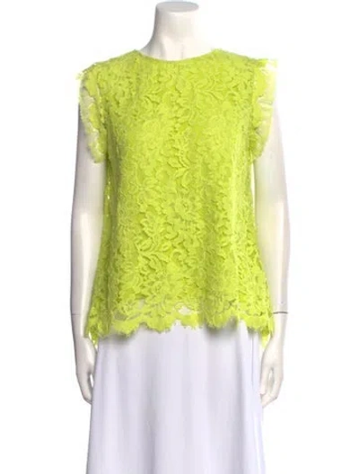 Pre-owned Alexis Lace Pattern Crew Neck Blouse In Green