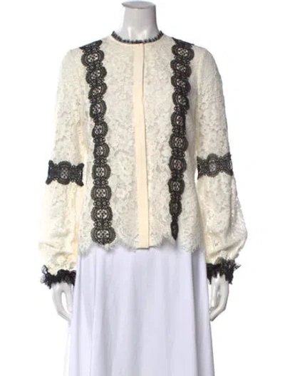 Pre-owned Alexis Lace Pattern Crew Neck Blouse In Neutral