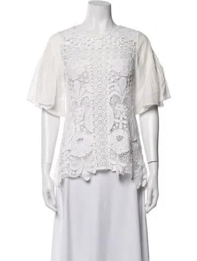 Pre-owned Alexis Lace Pattern Crew Neck Blouse In Neutrals