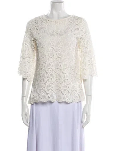 Pre-owned Alexis Lace Pattern Crew Neck Blouse In White