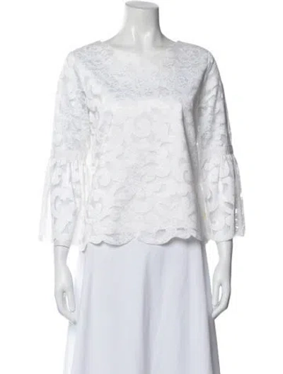 Pre-owned Alexis Lace Pattern Crew Neck Blouse In White