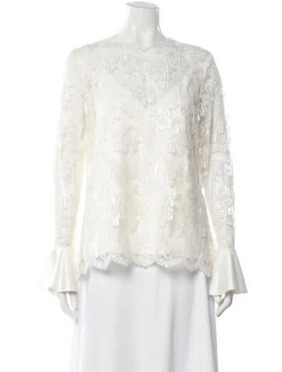 Pre-owned Alexis Lace Pattern Crew Neck Blouse In White