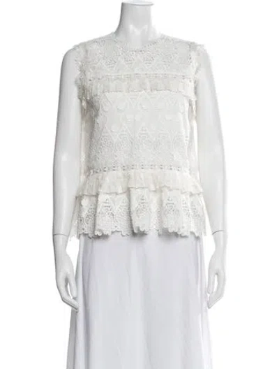 Pre-owned Alexis Lace Pattern Crew Neck Blouse In White