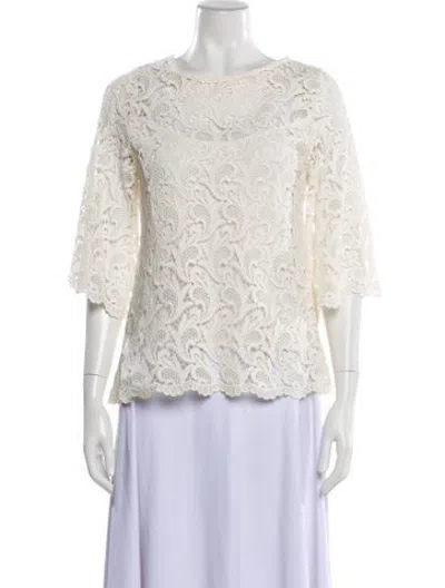Pre-owned Alexis Lace Pattern Crew Neck Blouse In White