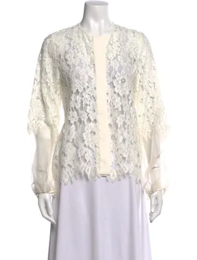 Pre-owned Alexis Lace Pattern Crew Neck Blouse In White