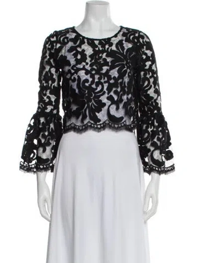 Pre-owned Alexis Lace Pattern Crew Neck Crop Top In Black