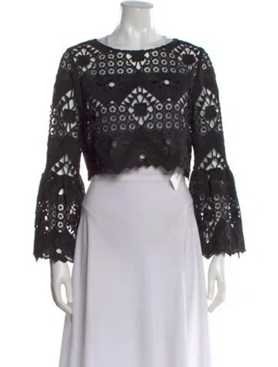 Pre-owned Alexis Lace Pattern Crew Neck Crop Top In Black