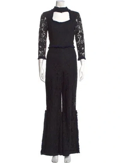 Pre-owned Alexis Lace Pattern Crew Neck Jumpsuit In Black