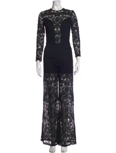 Pre-owned Alexis Lace Pattern Crew Neck Jumpsuit In Black