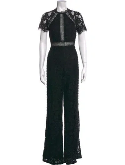 Pre-owned Alexis Lace Pattern Crew Neck Jumpsuit In Black