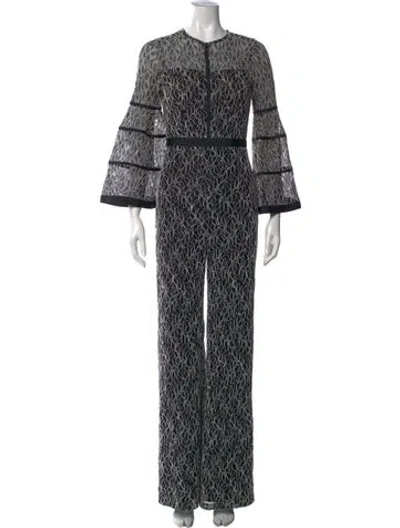 Pre-owned Alexis Lace Pattern Crew Neck Jumpsuit In Black