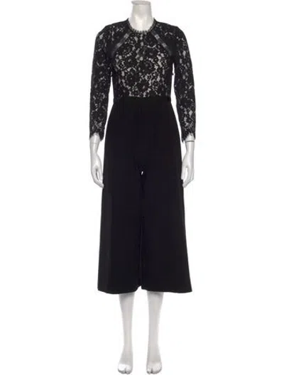 Pre-owned Alexis Lace Pattern Crew Neck Jumpsuit In Black