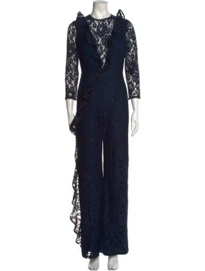 Pre-owned Alexis Lace Pattern Crew Neck Jumpsuit In Blue