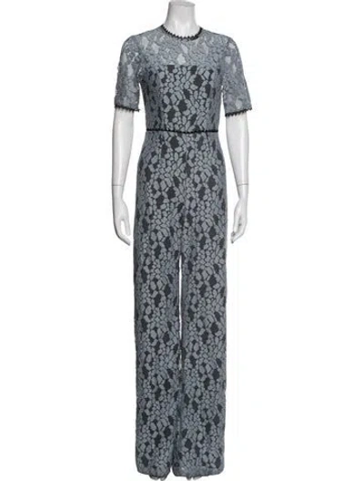 Pre-owned Alexis Lace Pattern Crew Neck Jumpsuit In Blue