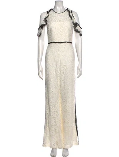 Pre-owned Alexis Lace Pattern Crew Neck Jumpsuit In Neutral