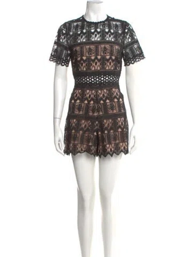 Pre-owned Alexis Lace Pattern Crew Neck Romper