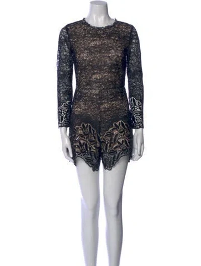 Pre-owned Alexis Lace Pattern Crew Neck Romper In Black