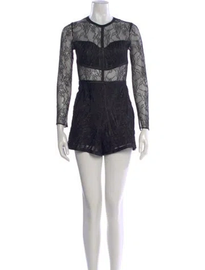 Pre-owned Alexis Lace Pattern Crew Neck Romper In Black