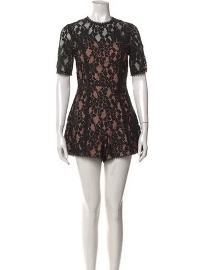 Pre-owned Alexis Lace Pattern Crew Neck Romper In Black