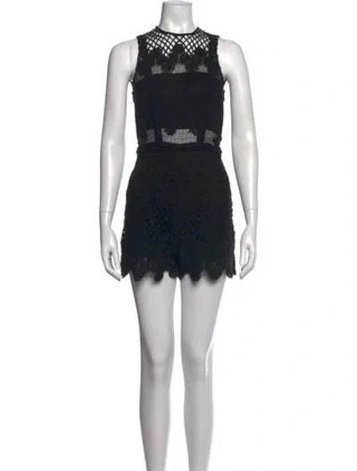 Pre-owned Alexis Lace Pattern Crew Neck Romper In Black