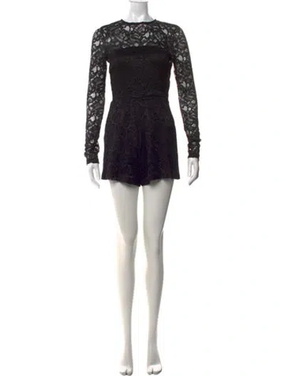 Pre-owned Alexis Lace Pattern Crew Neck Romper In Black