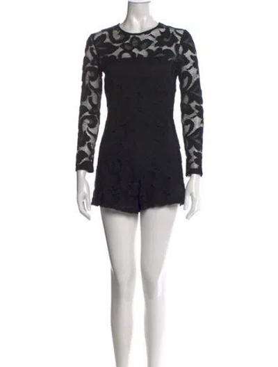 Pre-owned Alexis Lace Pattern Crew Neck Romper In Black