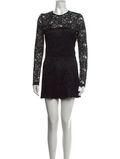 Pre-owned Alexis Lace Pattern Crew Neck Romper In Black
