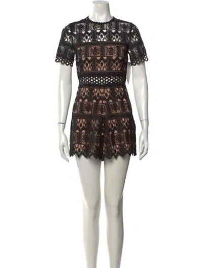 Pre-owned Alexis Lace Pattern Crew Neck Romper In Black/neutrals