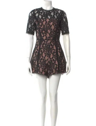 Pre-owned Alexis Lace Pattern Crew Neck Romper In Blue