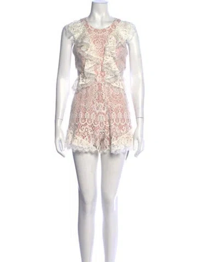 Pre-owned Alexis Lace Pattern Crew Neck Romper In Multi