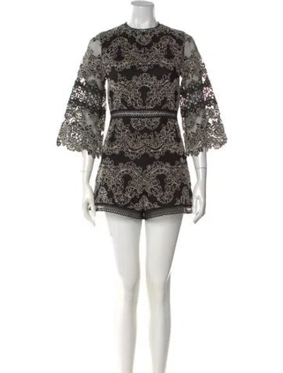 Pre-owned Alexis Lace Pattern Crew Neck Romper In Multi