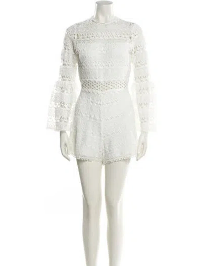 Pre-owned Alexis Lace Pattern Crew Neck Romper In Neutral