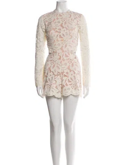 Pre-owned Alexis Lace Pattern Crew Neck Romper In Neutral