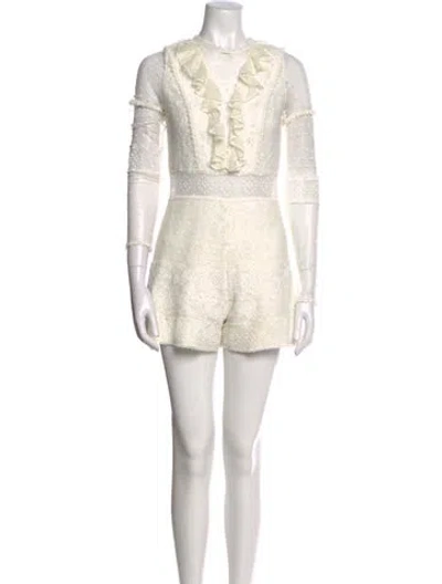 Pre-owned Alexis Lace Pattern Crew Neck Romper In Neutral