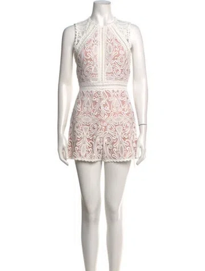 Pre-owned Alexis Lace Pattern Crew Neck Romper In Neutrals/white
