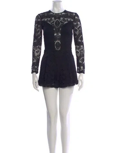 Pre-owned Alexis Lace Pattern Crew Neck Romper W/ Tags In Black