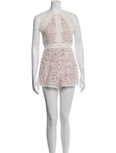Pre-owned Alexis Lace Pattern Crew Neck Romper In White