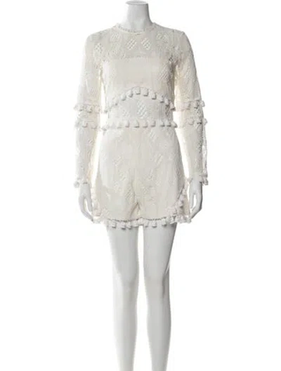 Pre-owned Alexis Lace Pattern Crew Neck Romper In White