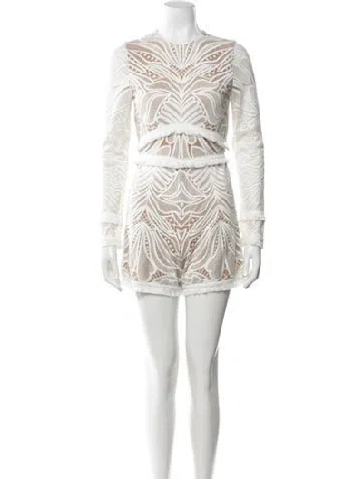 Pre-owned Alexis Lace Pattern Crew Neck Romper In White